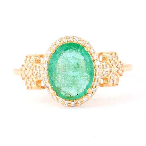 1.75 Ct Oval Mixed Cut Natural Emerald 14K Gold Ring