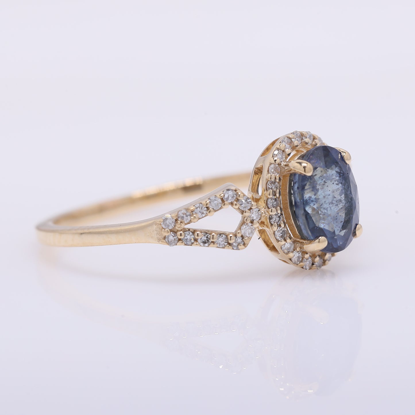 1.28 Ct Oval Mixed Cut Natural Sapphire 14K Gold Ring