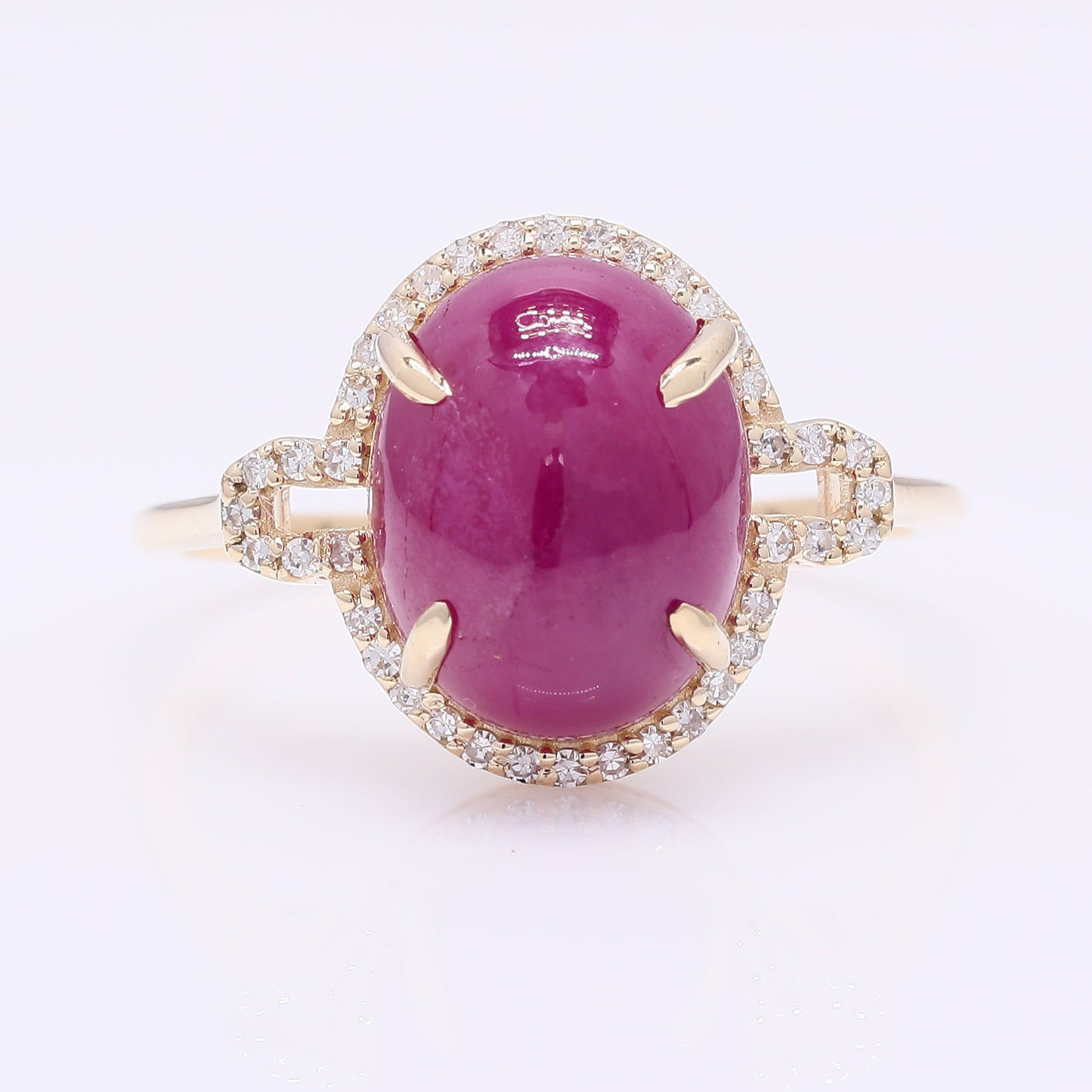 6.60 Ct Oval Cabochon Cut Natural Ruby 14K Gold Ring