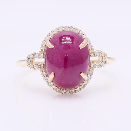 6.60 Ct Oval Cabochon Cut Natural Ruby 14K Gold Ring