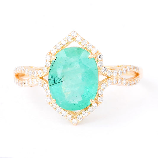 2.26 Ct Oval Natural Emerald 14K Gold Ring