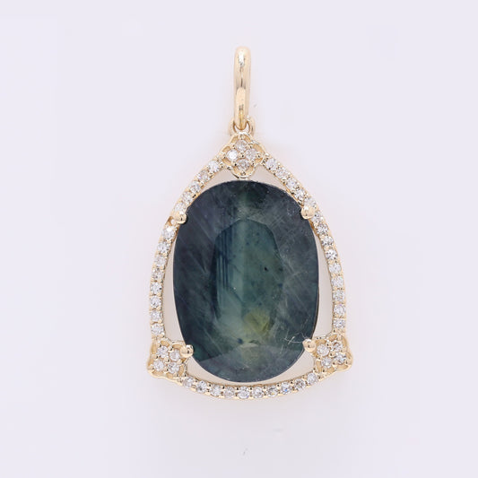 9.16 Ct Oval Mixed Cut Natural Sapphire 14K Gold Pendant