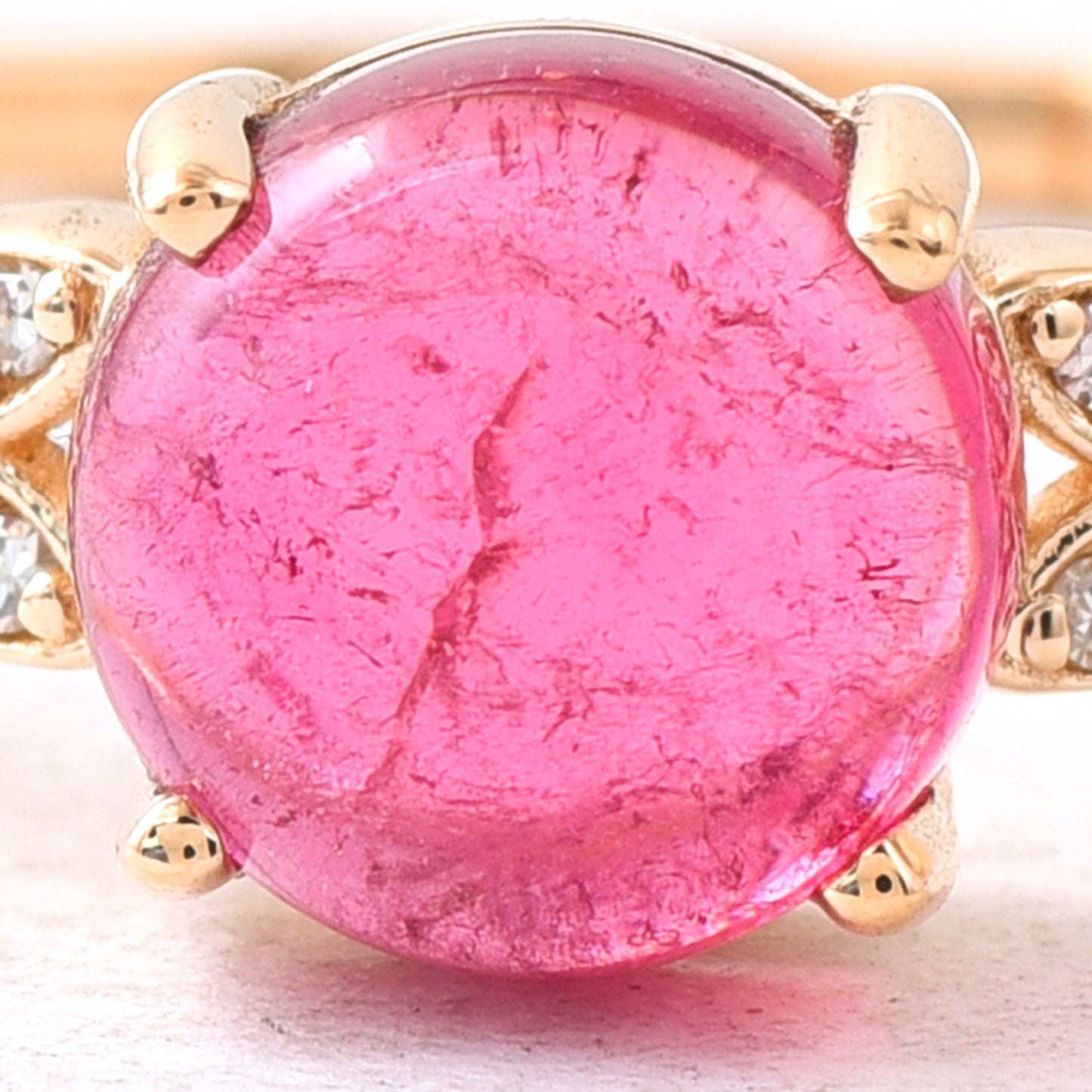 1.79 Ct Round Cabochon Cut Natural Tourmaline 14K Gold Ring