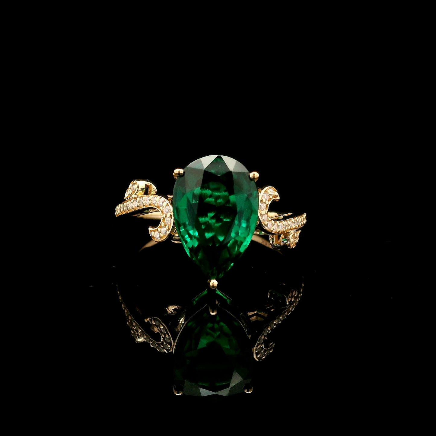 3.35 Ct Pear Mixed Cut Lab Grown Emerald 14K Gold Ring