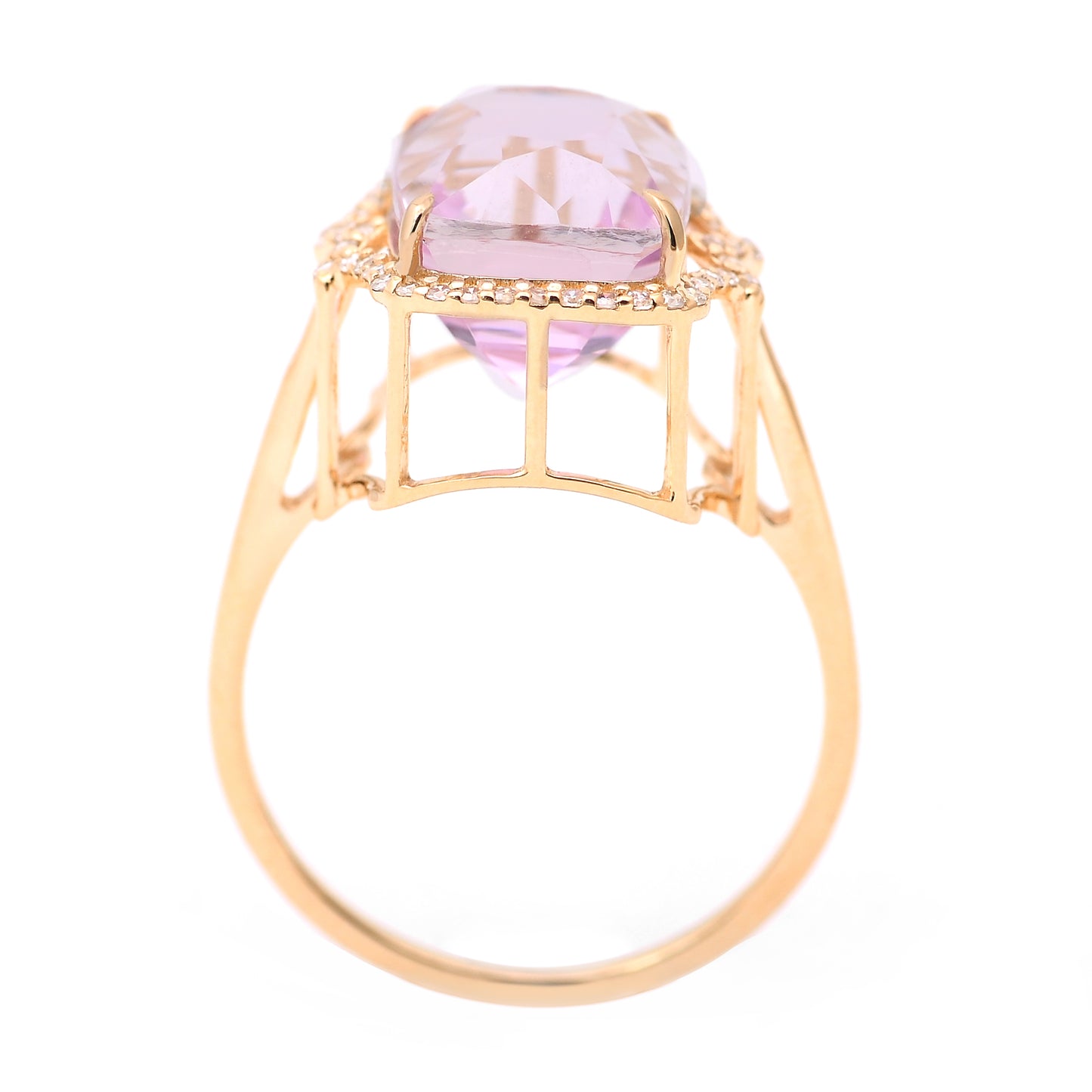 6.76 Ct Cushion Mixed Cut Natural Kunzite 14K Gold Ring