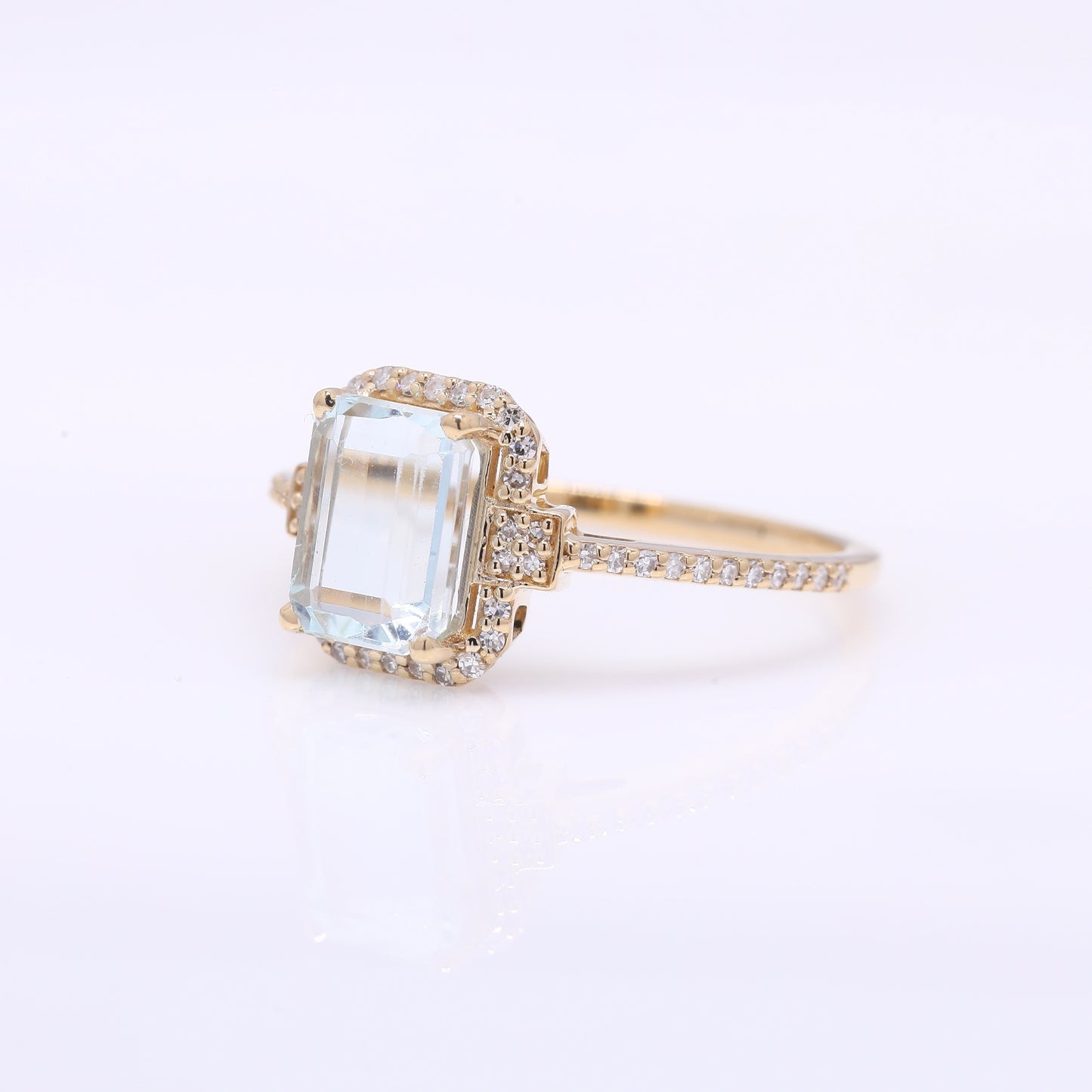 1.98 Ct Octagon Step Cut Natural Aquamarine 14K Gold Ring