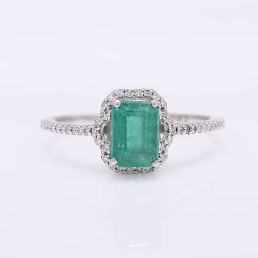 1.31 Ct Octagon Step Cut Natural Emerald 950 Platinum Ring