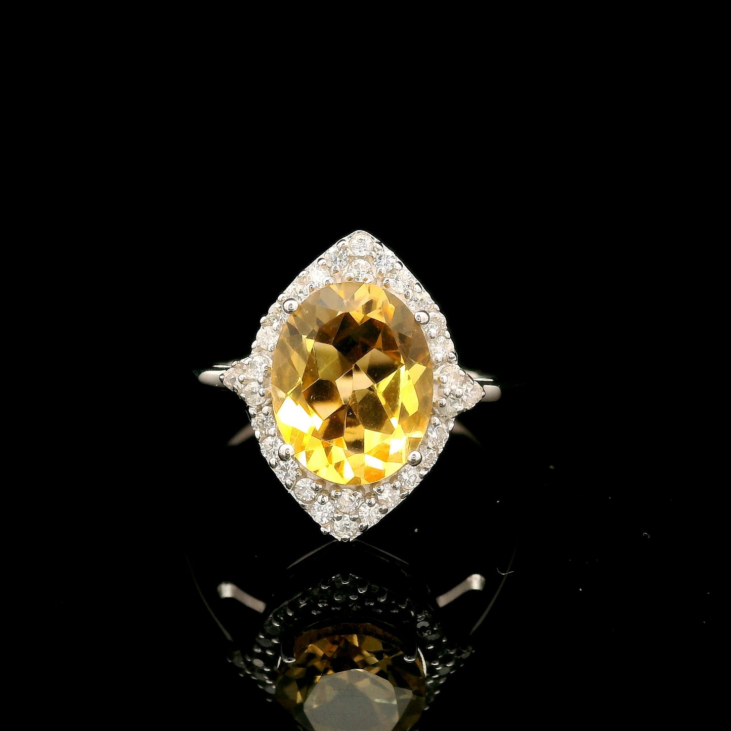 2.64 Ct Oval Citrine, White Zircon 925 Sterling Silver Ring