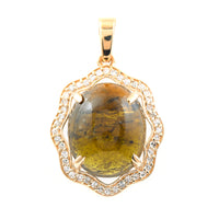 5.71 Ct Oval Cabochon Cut Natural Tourmaline 14K Gold Pendant