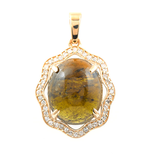 5.71 Ct Oval Cabochon Cut Natural Tourmaline 14K Gold Pendant