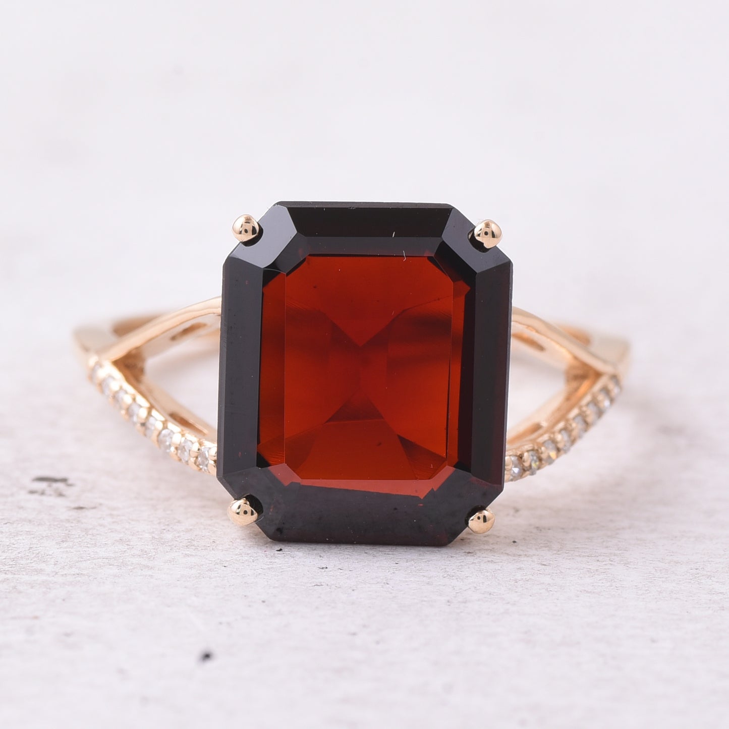5.75 Ct Octagon Step Cut Natural Garnet 14K Gold Ring