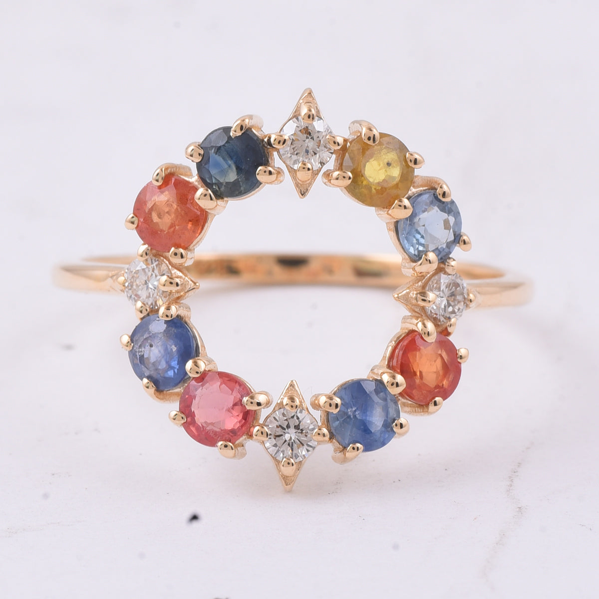 1.35 Ct Round Natural Multi-Coloured Sapphire 14K Gold Ring