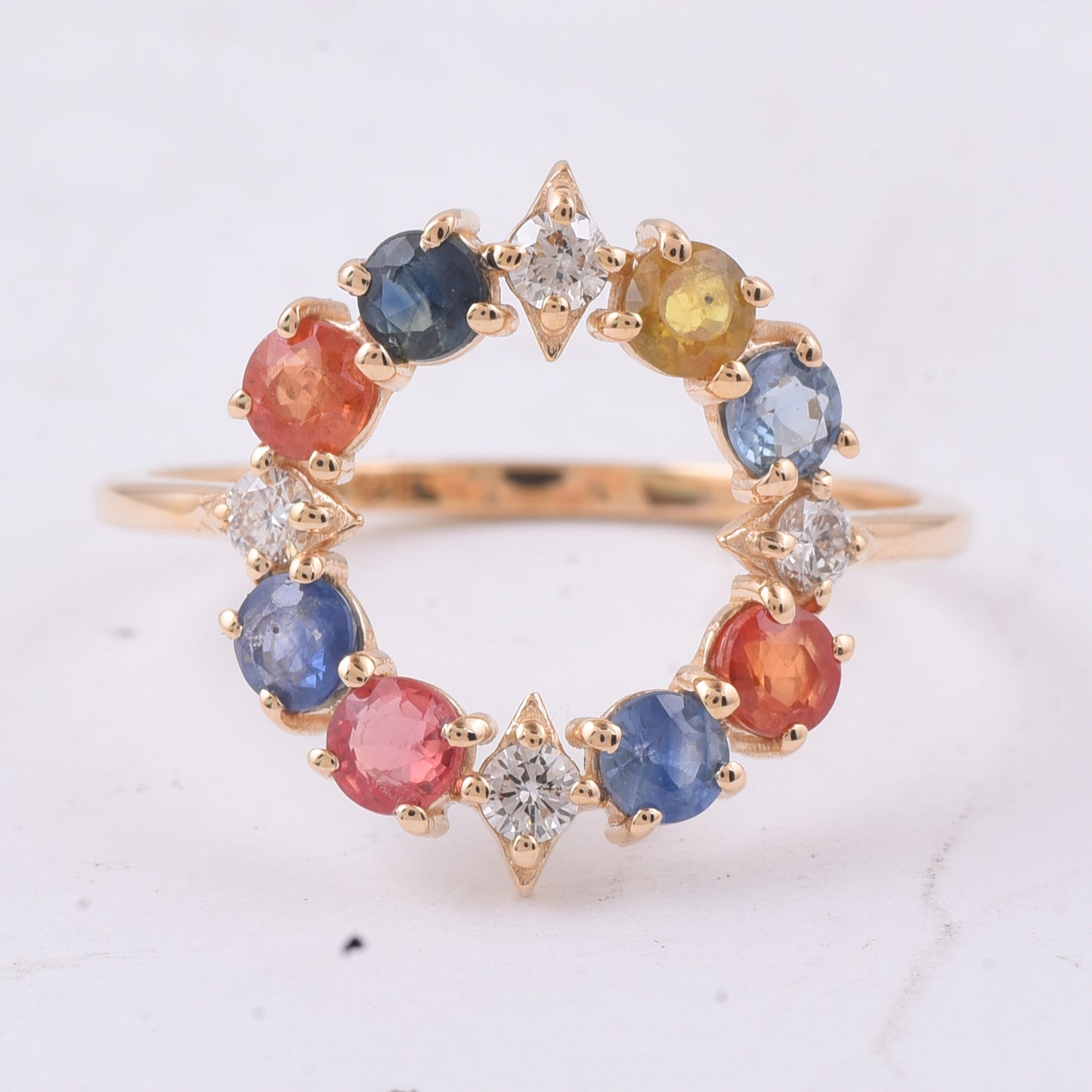 1.35 Ct Round Natural Multi-Coloured Sapphire 14K Gold Ring