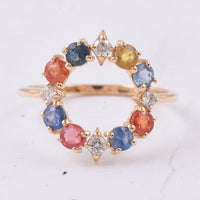 1.35 Ct Round Natural Multi-Coloured Sapphire 14K Gold Ring
