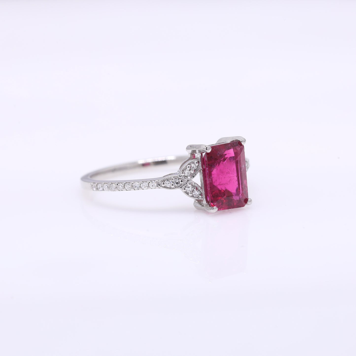 1.56 Ct Octagon Step Cut Natural Rubellite 950 Platinum Ring