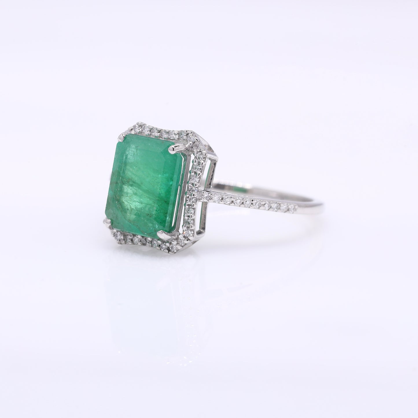 2.64 Ct Octagon Step Cut Natural Emerald 950 Platinum Ring