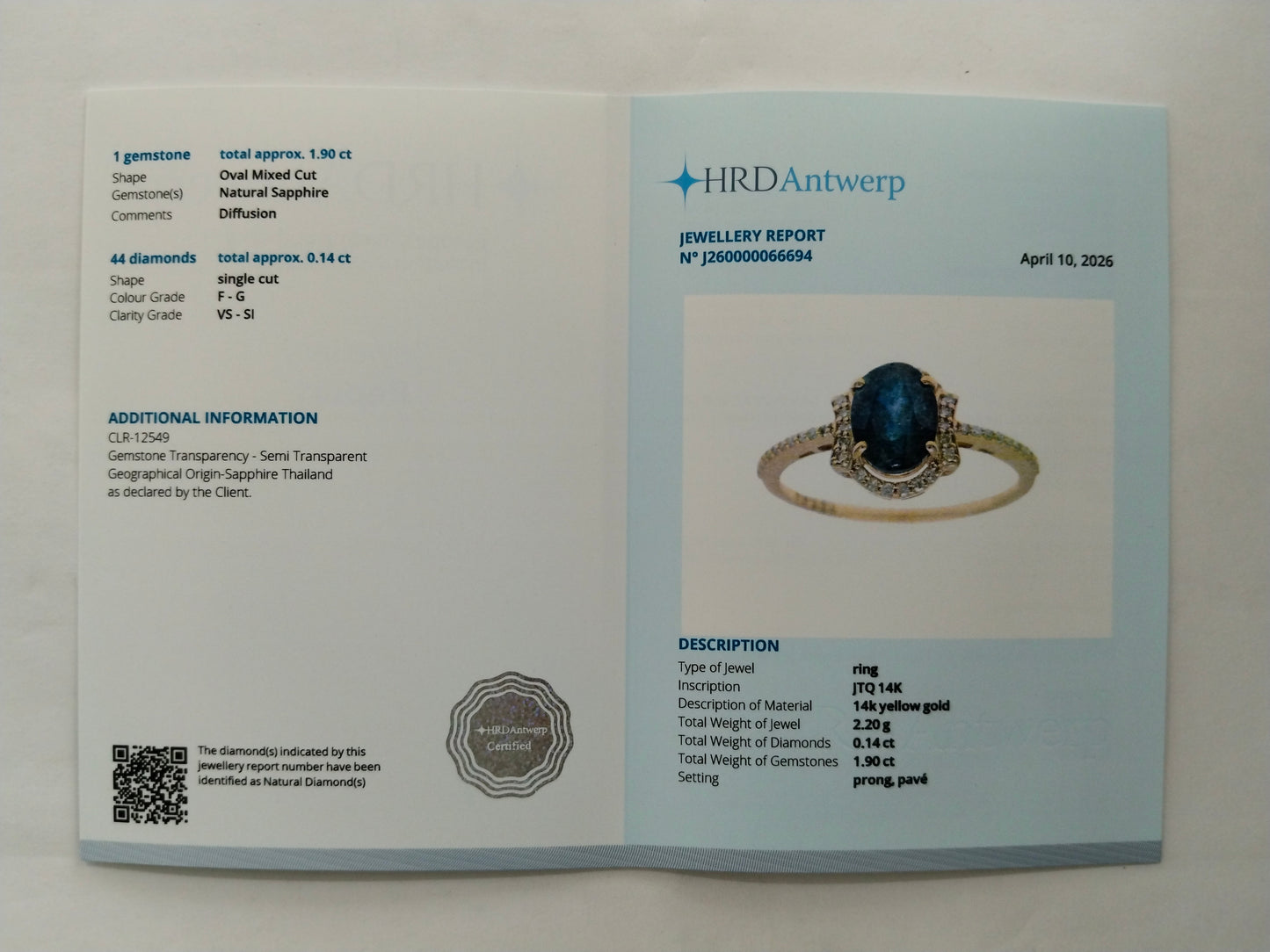 2.04 Ct Oval Mixed Cut Natural Sapphire 14K Gold Ring