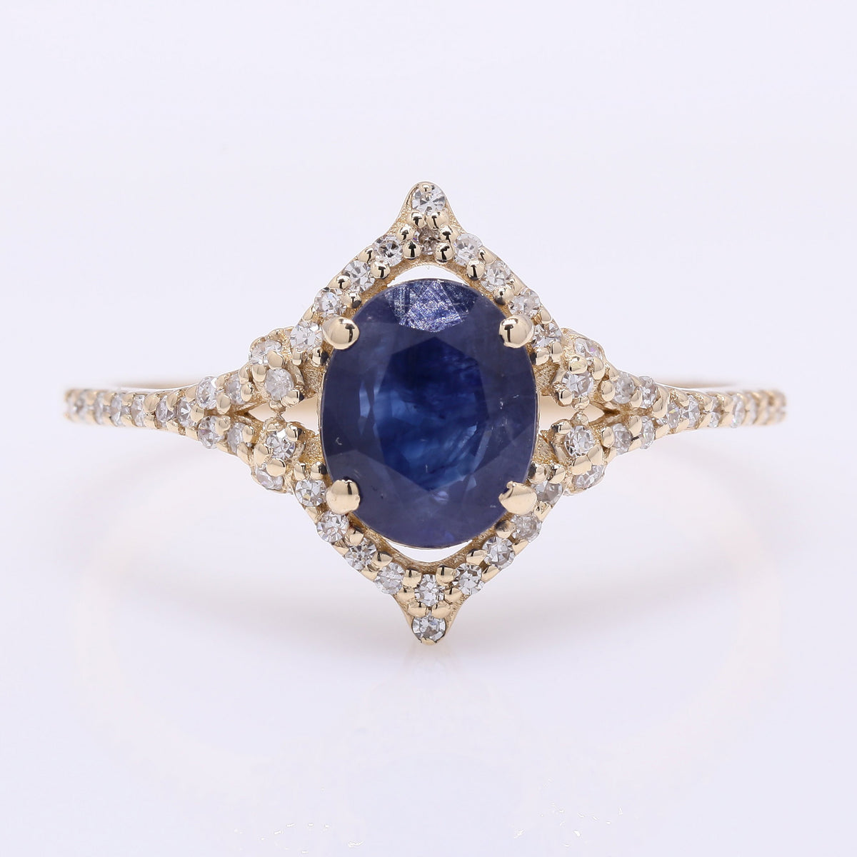 1.76 Ct Oval Mixed Cut Natural Sapphire 14K Gold Ring