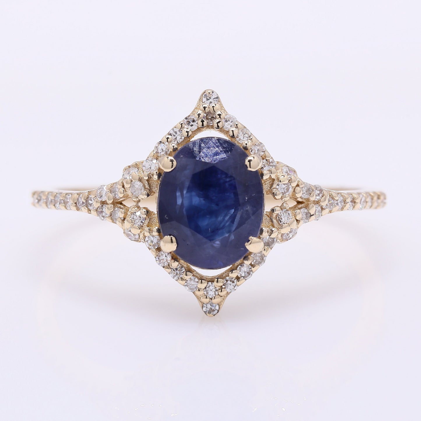 1.76 Ct Oval Mixed Cut Natural Sapphire 14K Gold Ring