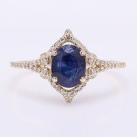 1.76 Ct Oval Mixed Cut Natural Sapphire 14K Gold Ring