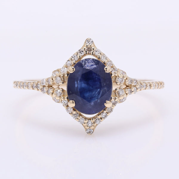 1.76 Ct Oval Mixed Cut Natural Sapphire 14K Gold Ring