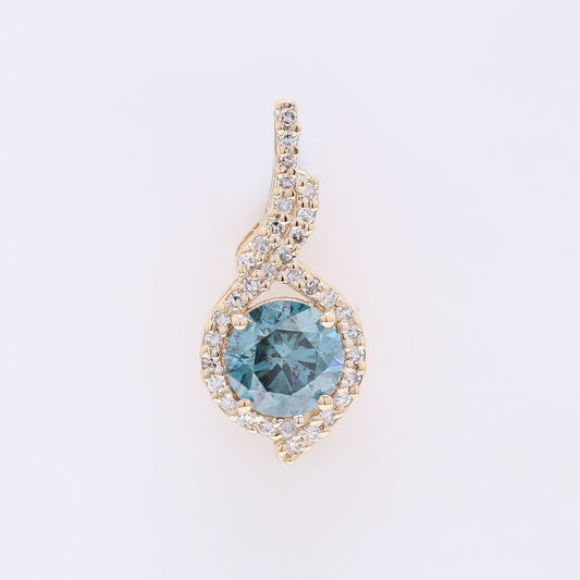 0.78 Ct Round Blue Diamond 14K Gold Pendant