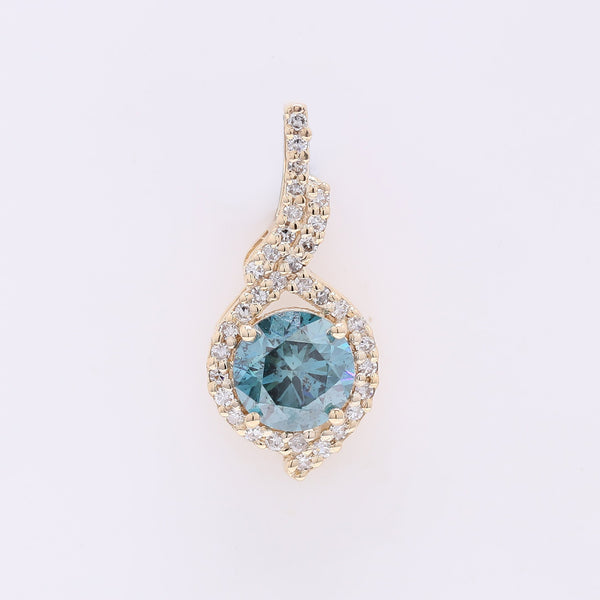 0.78 Ct Round Blue Diamond 14K Gold Pendant