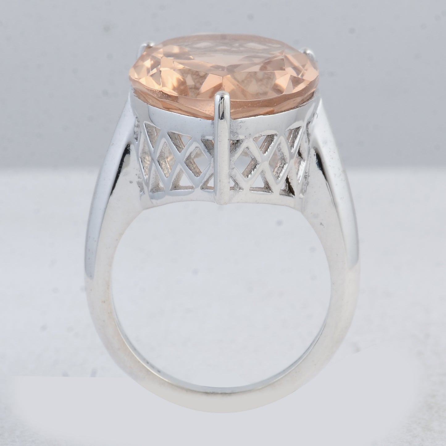 12.90 Ct Pear Created Glass Morganite 925 Sterling Silver Ring