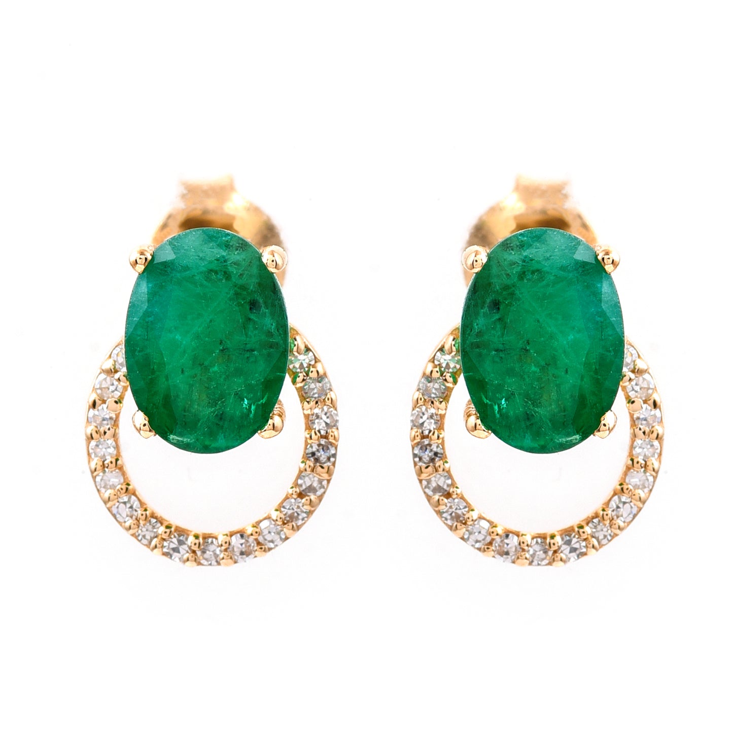 1.71 Ct Oval Mixed Cut Natural Emerald 14K Gold Earrings