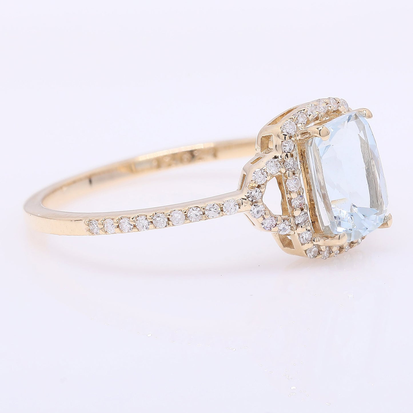 1.09 Ct Cushion Mixed Cut Natural Aquamarine 14K Gold Ring