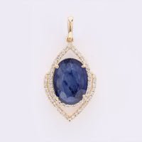 3.02 Ct Oval Mixed Cut Natural Sapphire 14K Gold Pendant