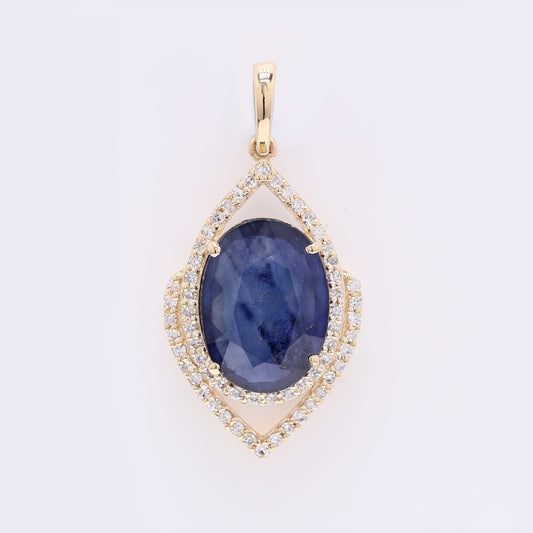3.02 Ct Oval Mixed Cut Natural Sapphire 14K Gold Pendant
