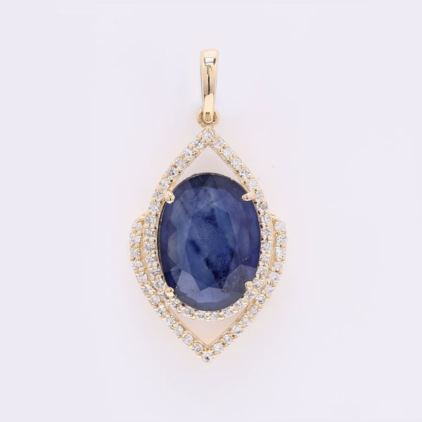 3.02 Ct Oval Mixed Cut Natural Sapphire 14K Gold Pendant