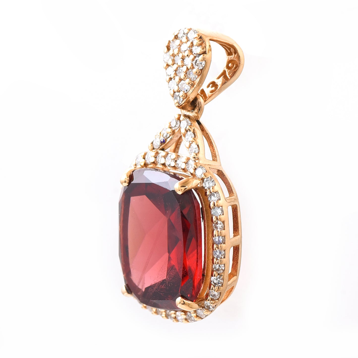 3.35 Ct Cushion Mixed Cut Natural Garnet 14K Gold Pendant