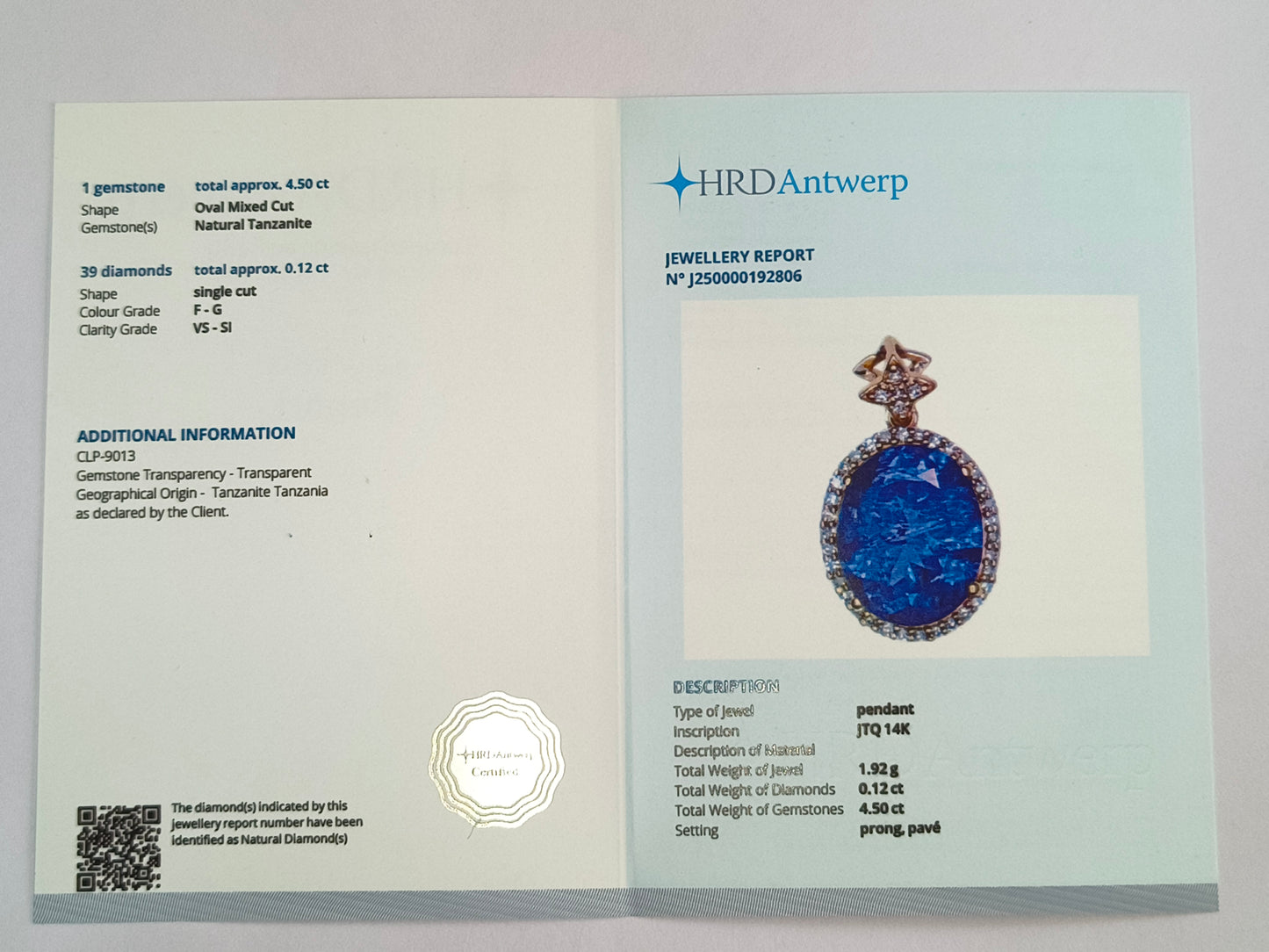 4.62 Ct Oval Mixed Cut Natural Tanzanite 14K Gold Pendant