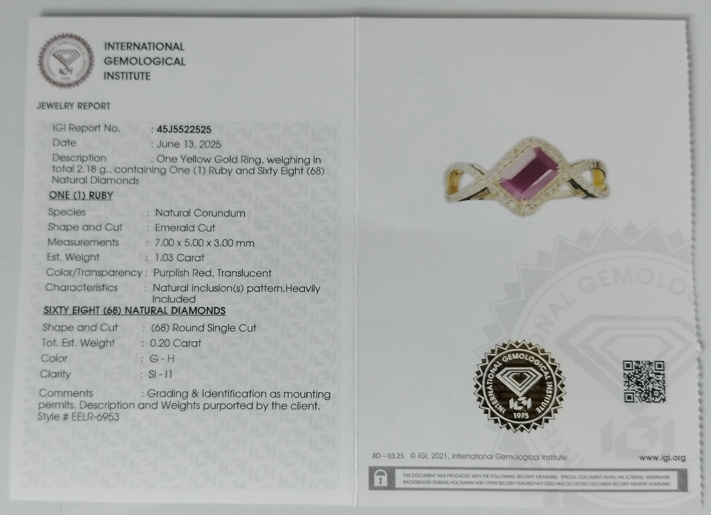 1.23 Ct Emerald Cut Natural Corundum Ruby 14K Gold Ring