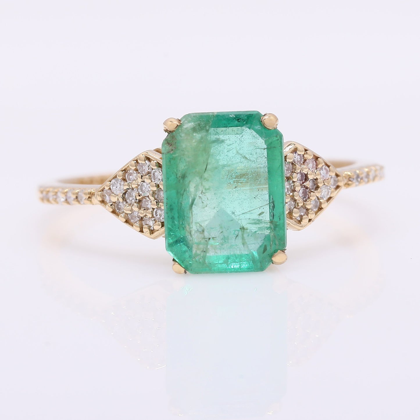 2.15 Ct Octagon Step Cut Natural Emerald 14K Gold Ring