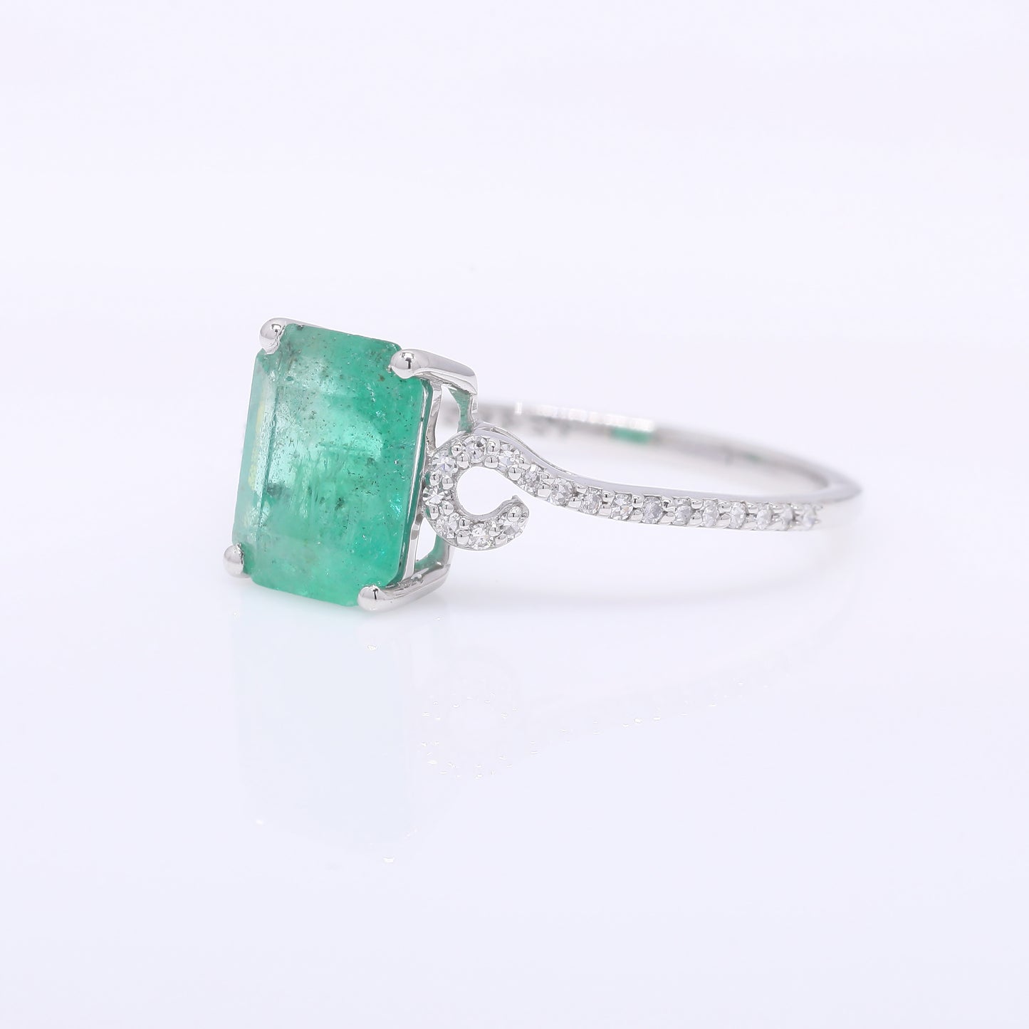 1.96 Ct Octagon Step Cut Natural Emerald 950 Platinum Ring