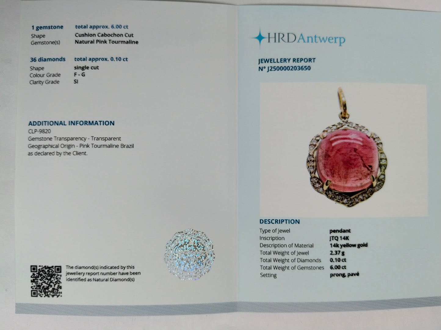 6.10 Ct Cushion Cabochon Cut Natural Pink Tourmaline 14K Gold Pendant