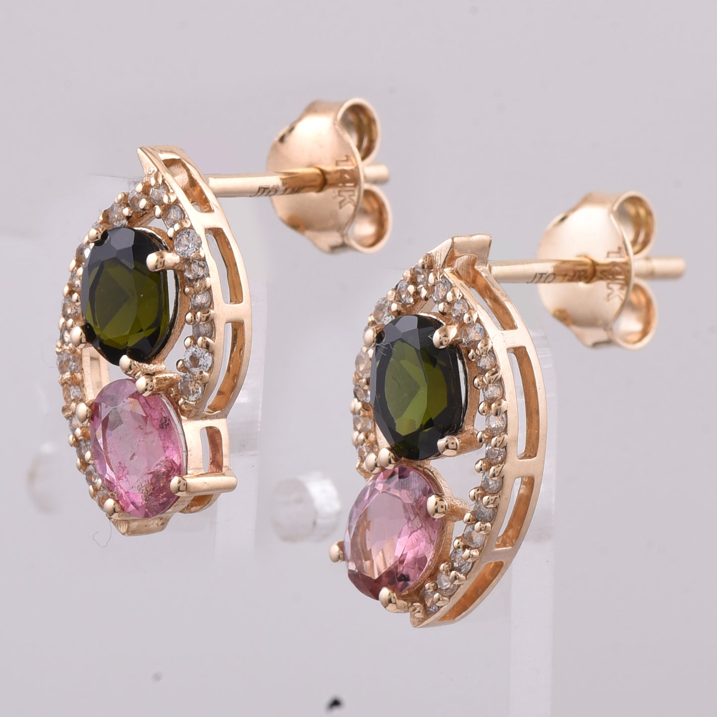 1.53 Ct Oval Natural Multi-Coloured Tourmaline 14K Gold Earrings