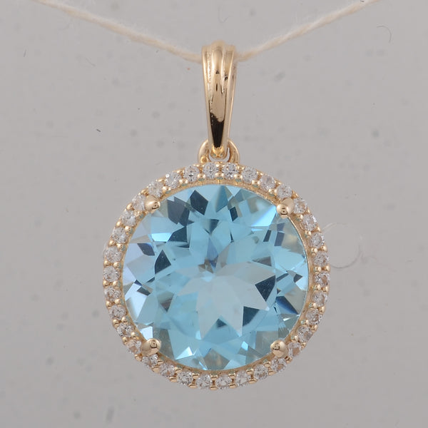 4.00 Ct Round Blue Topaz 9K Gold Pendant