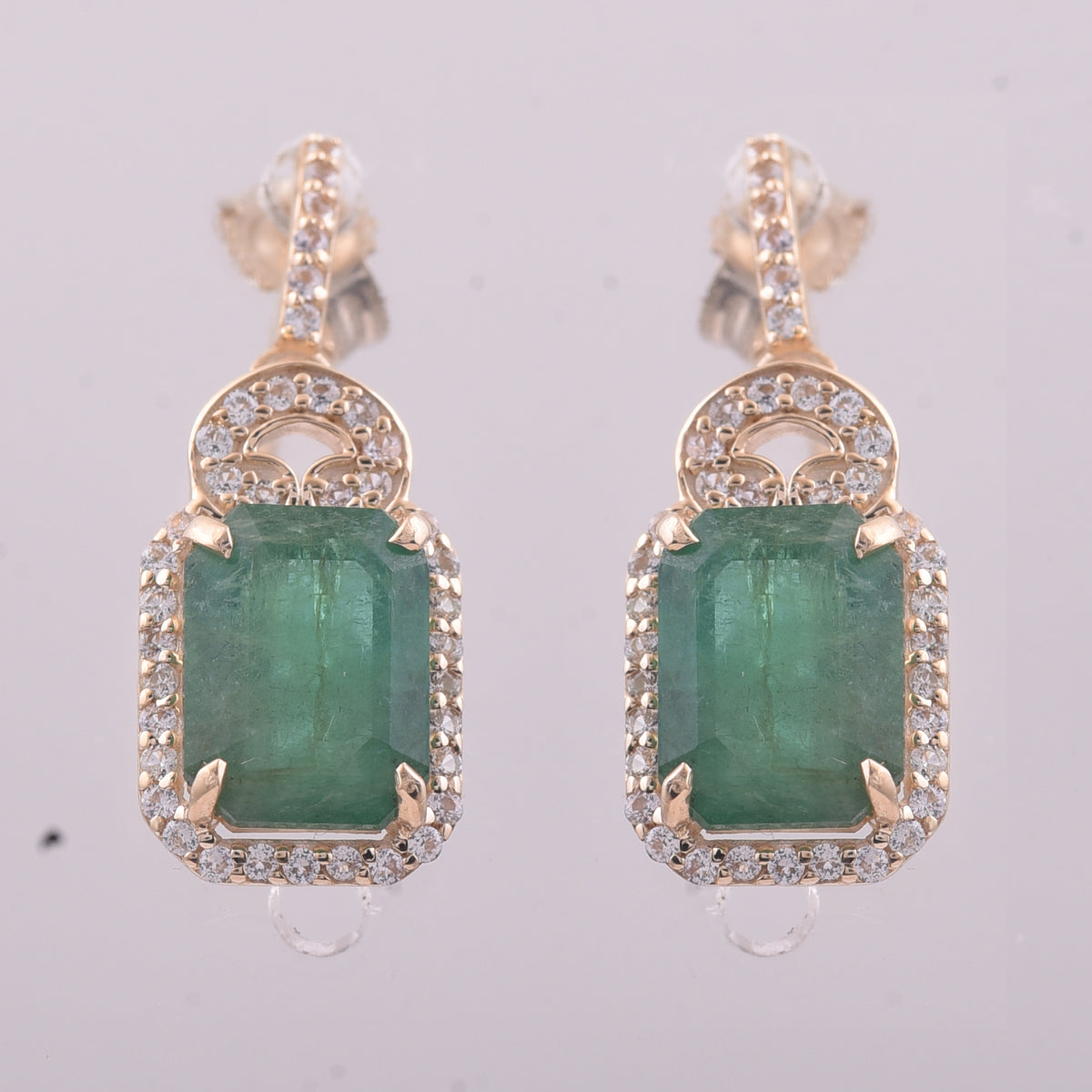 3.15 Ct Octagon Emerald 9K Gold Earrings