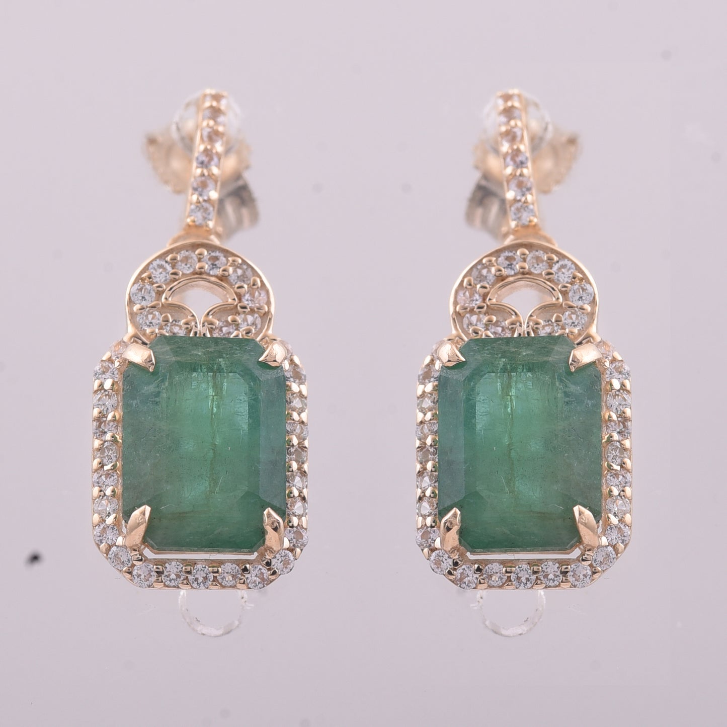3.15 Ct Octagon Emerald 9K Gold Earrings