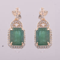 3.15 Ct Octagon Emerald 9K Gold Earrings