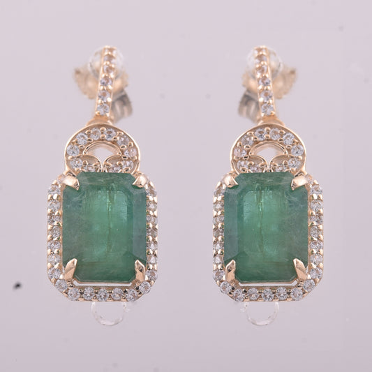 3.15 Ct Octagon Emerald 9K Gold Earrings
