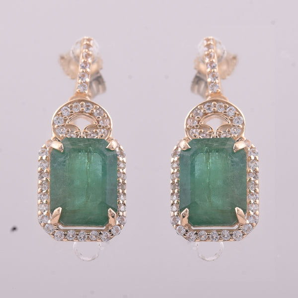 3.15 Ct Octagon Emerald 9K Gold Earrings