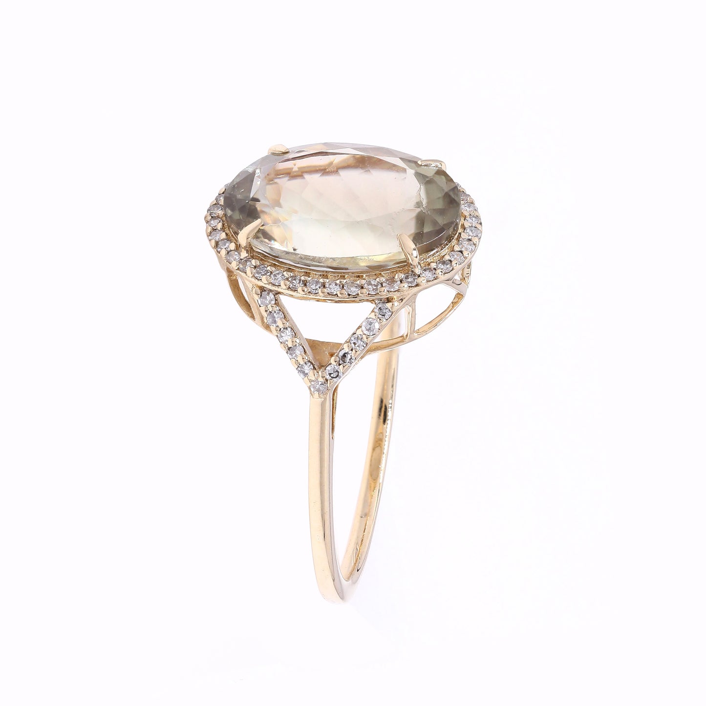 3.91 Ct Oval Mixed Cut Natural Plagioclase Feldspar Sunstone 14K Gold Ring