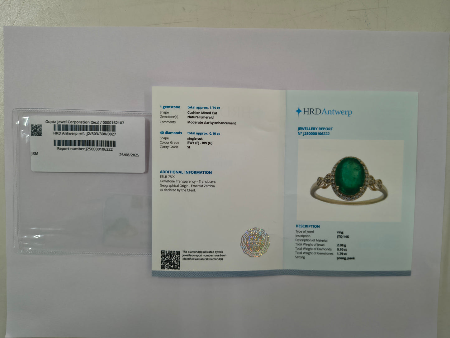 1.89 Ct Cushion Mixed Cut Natural Emerald 14K Gold Ring