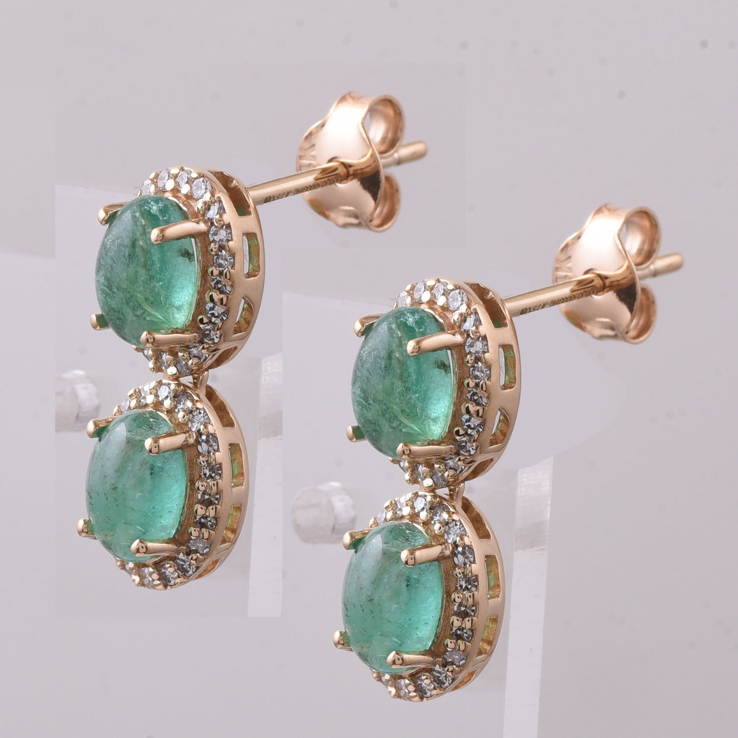 2.53 Ct Oval Cabochon Cut Natural Emerald 14K Gold Earrings