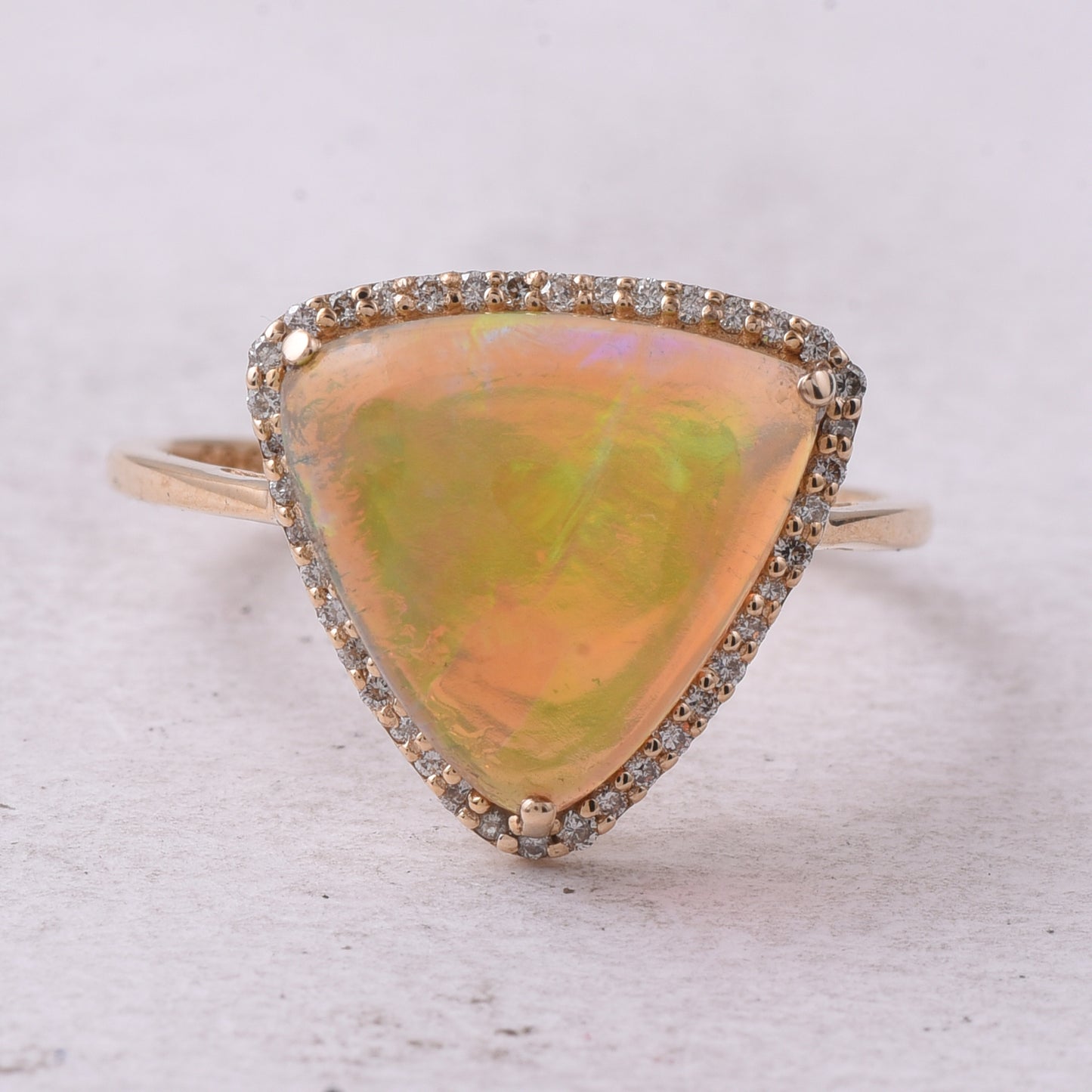 2.93 Ct Triangle Cabochon Natural Opal 14K Gold Ring